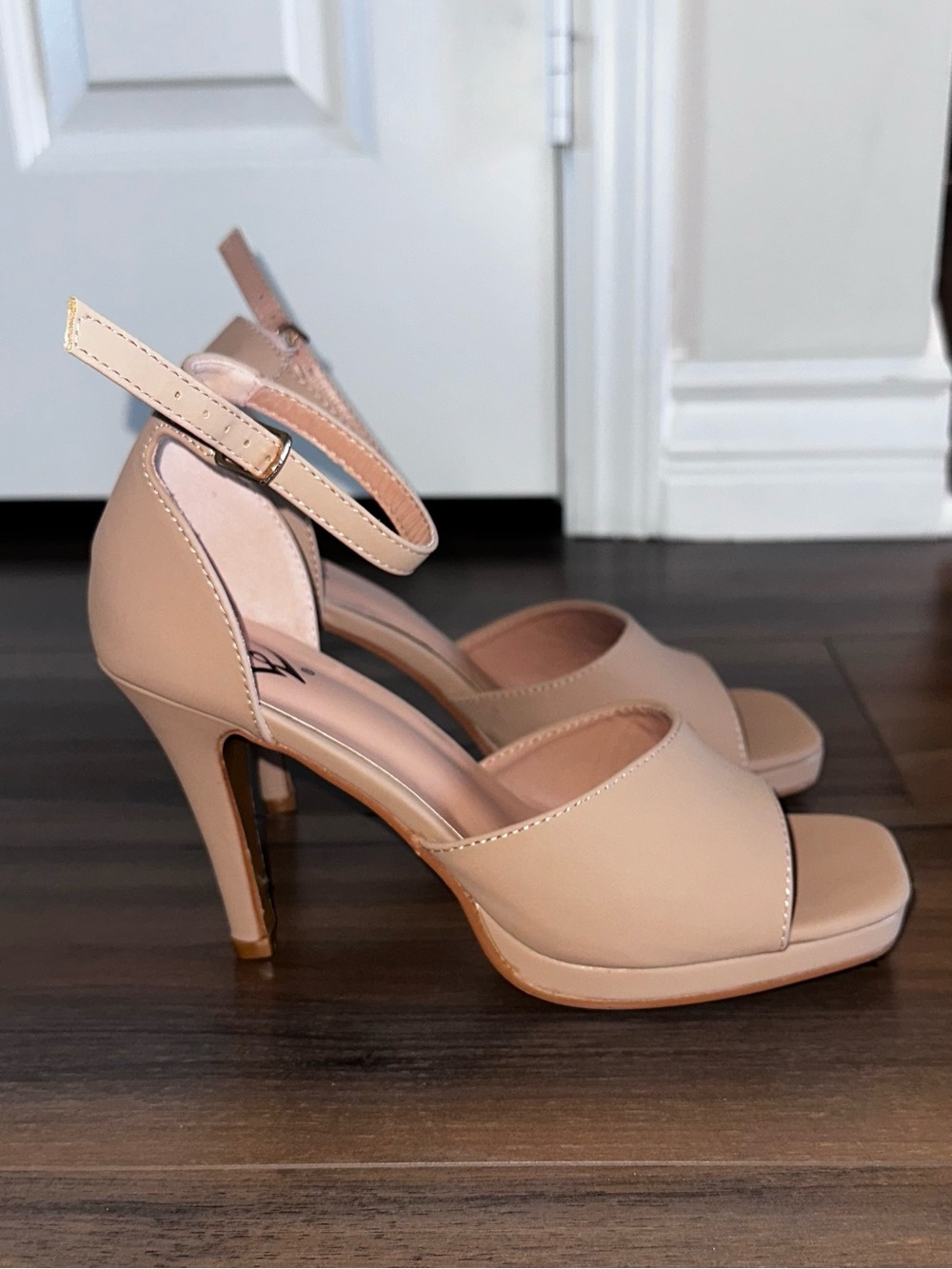 Windsor Beige Nude Ankle-Strap Peep-Toe Heels